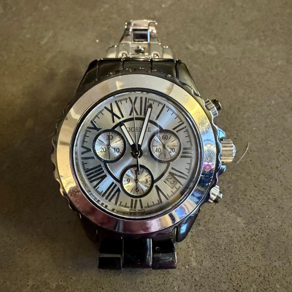 Rare Vicence Unisex Black Ceramic Chronograph watch with 14K white gold bezel